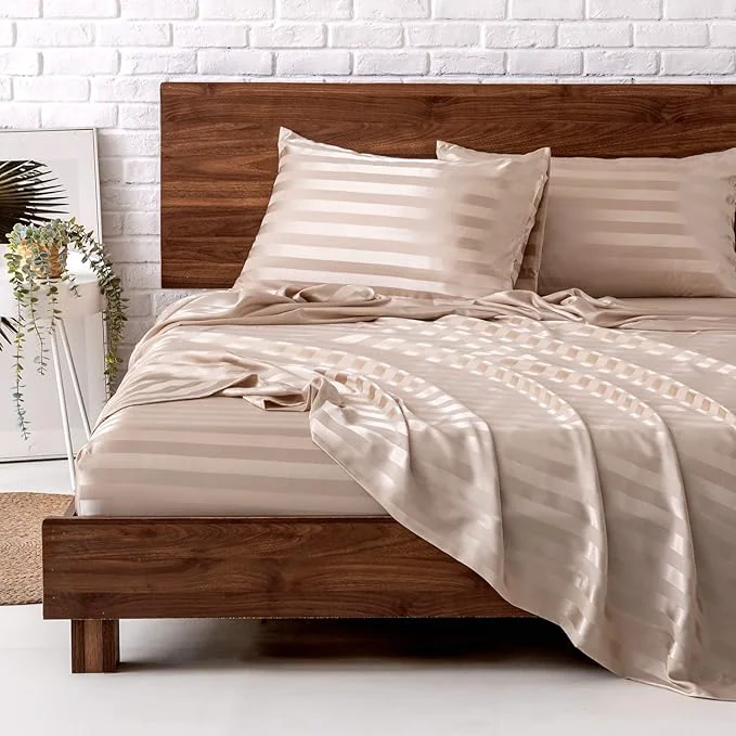 Crafted MR HM Satin Bed Sheets King Size Sheets Set Detailed