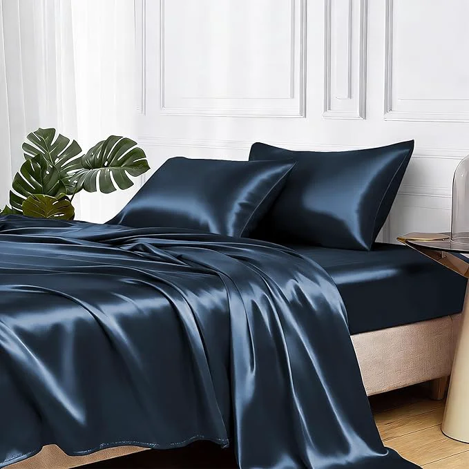 First-Class MR HM Satin Bed Sheets with Elastic Corner Straps King Size Sheets Set Crafted