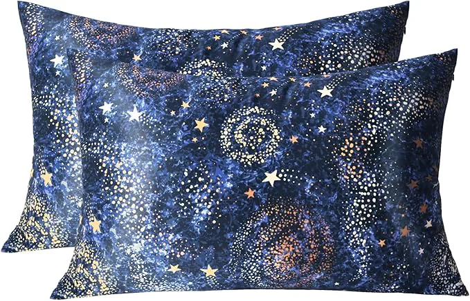 Specialty MANSPHIL King Mulberry Silk Pillowcase 2 Pack Blue Starry Sky 6A Grade 22 Prestigious
