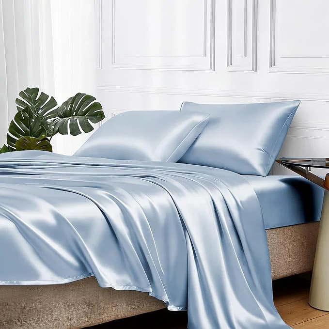 Smart MR HM Satin Bed Sheets with Elastic Corner Straps Full Size Sheets Set Smooth