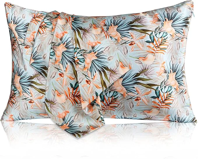 Original MANSPHIL Tropical Silk Pillowcases Queen Size 22 Momme Mulberry Silk First-Class