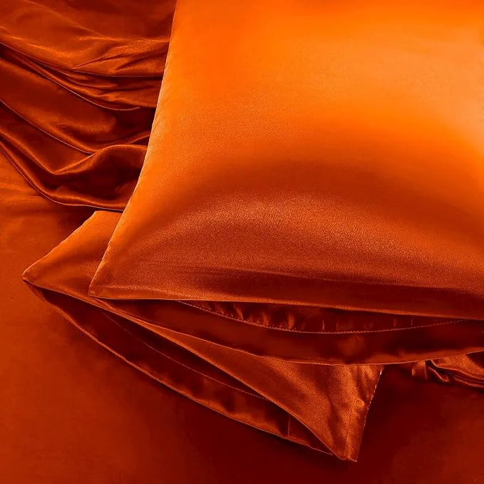 Exceptional Aormenzy Satin Pillow Cases for Women King Size Set of 2 Burnt Orange Satin Outstanding