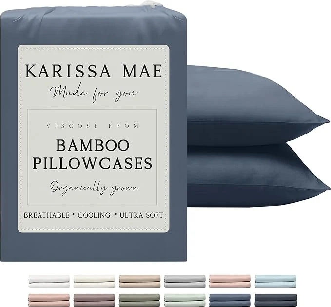 Crafted Karissa Mae Cooling Bamboo Viscose Queen Size Pillowcase Set FSC Soft