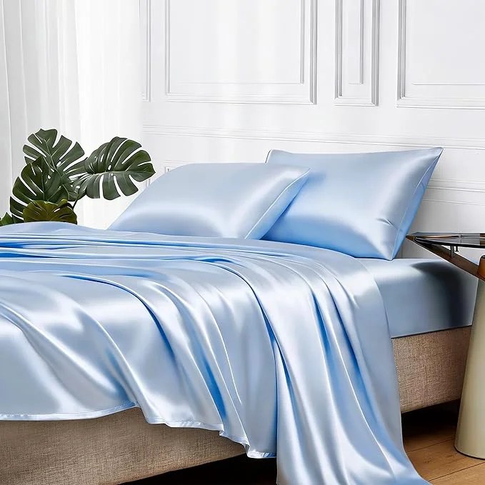 Contemporary MR HM Satin Bed Sheets Queen Size Sheets Set Green