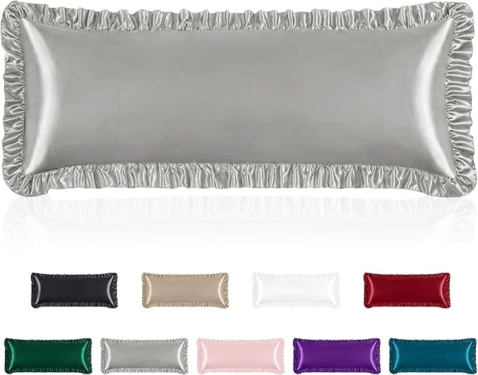 Solid Homiest Ruffle Satin Body Pillow Cover Silky Satin Body Pillowcase High-Grade