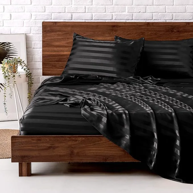 Solid MR HM Satin Bed Sheets Queen Size Sheets Set Lightweight