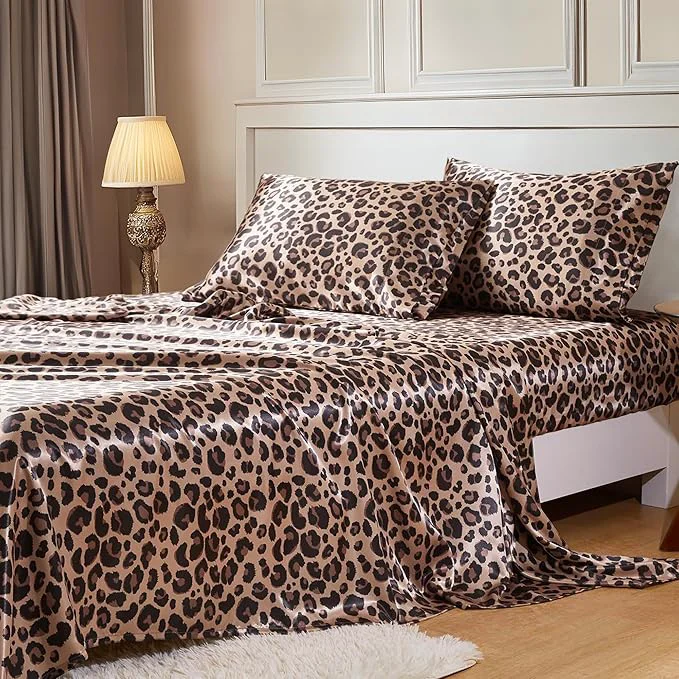 World-Class MR HM Satin Bed Sheets with Elastic Corner Straps Queen Size Sheets Set Pure