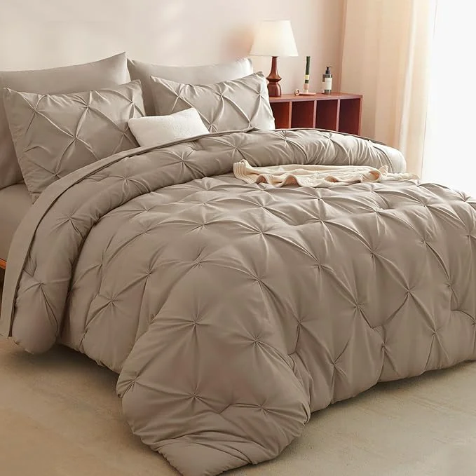 Excellent CozyLux Full Size Comforter Sets Khaki 7 Pieces Pintuck Bed in A Bag Khaki Green