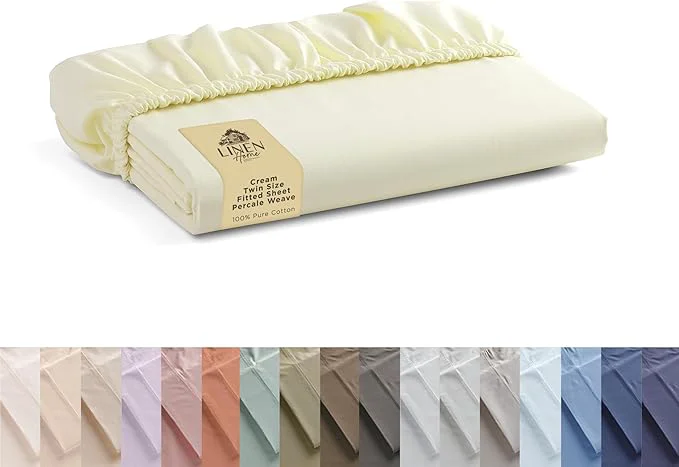 Casual Linen Home Cotton Percale Weave Fitted Sheet Twin Size 1 Deep Pocket Premium