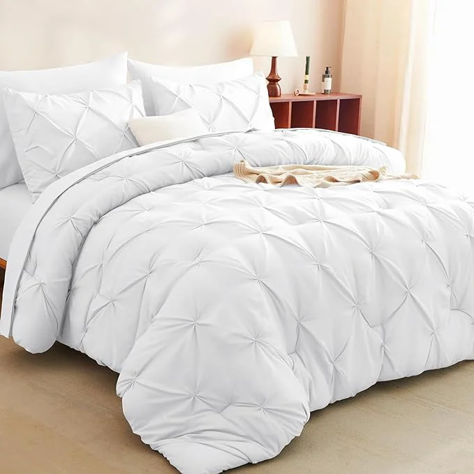Comfortable CozyLux Full Size Comforter Sets White 7 Pieces Pintuck Bed in A Bag White Luxury