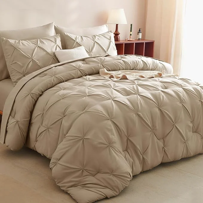 Breathable CozyLux King Size Comforter Set Taupe 7 Pieces Pintuck Bed in A Bag Taupe Original