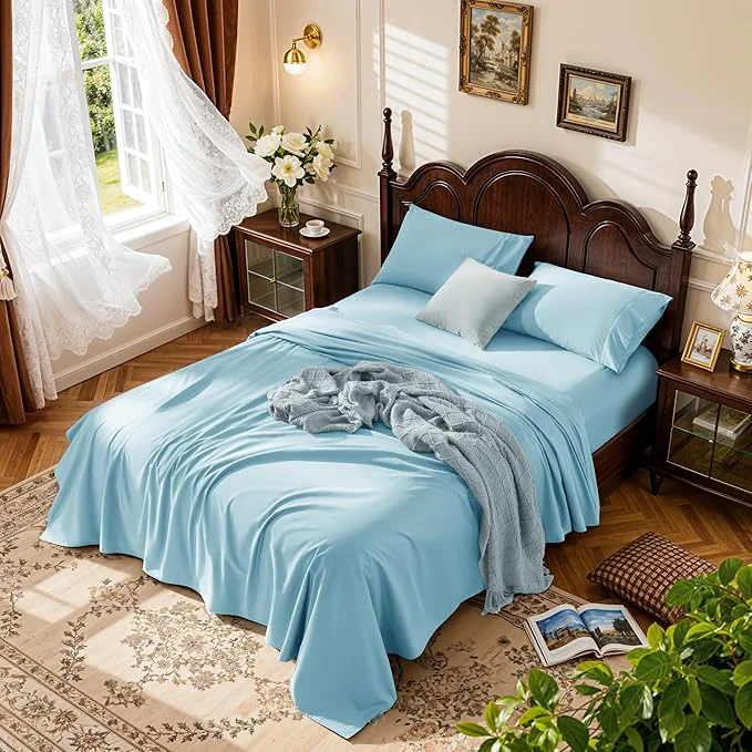World-Class LBRO2M 1000 Thread Count Egyptian Cotton Sheets Set Queen Size 4 Piece User-Friendly