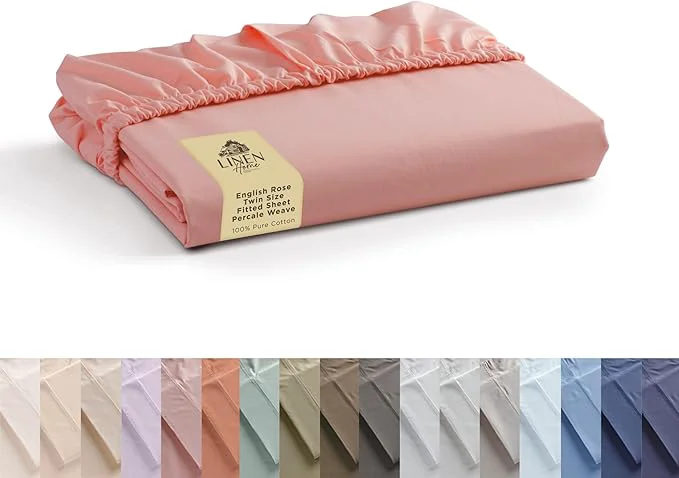Carefully Designed Linen Home Cotton Percale Weave Fitted Sheet Twin Size English Rose Convenient