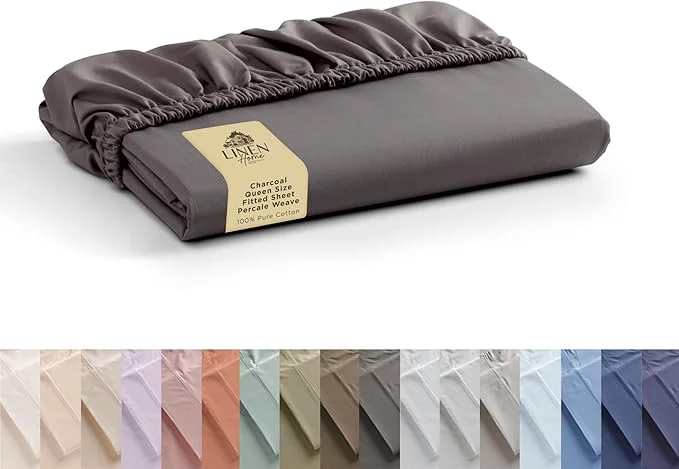 First-Class Linen Home Cotton Percale Weave Fitted Sheet Queen Size 1 Deep Pocket Comfortable