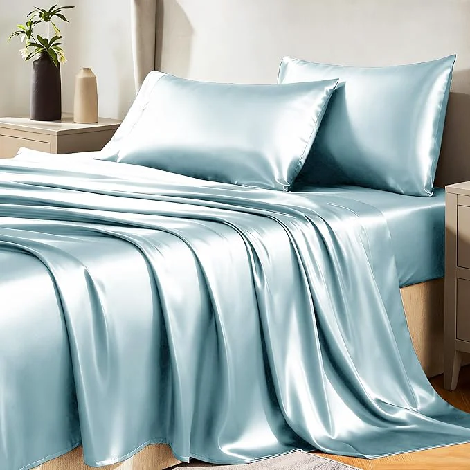 Advanced CozyLux Satin Sheets Queen Size Bed Set Trusted