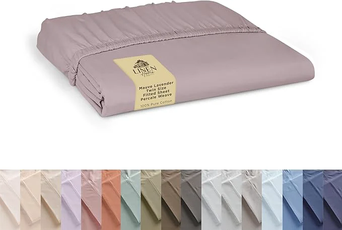 Certified Linen Home Cotton Percale Weave Fitted Sheet Twin Size Mauve Lavender Exclusive