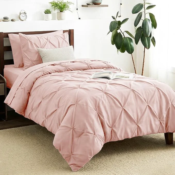 Selected CozyLux Twin XL Comforter Set Peach Pink 5 Pieces Twin Extra Long Pintuck Bed Organic