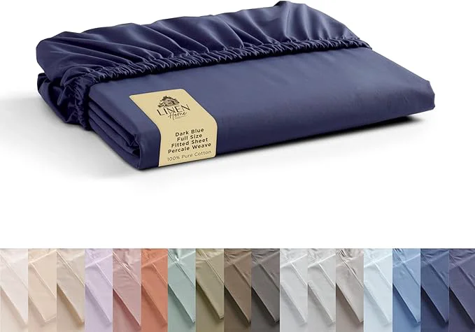 Certified Linen Home Long-Staple Cotton Percale Fitted Sheet Full Size Only Safe