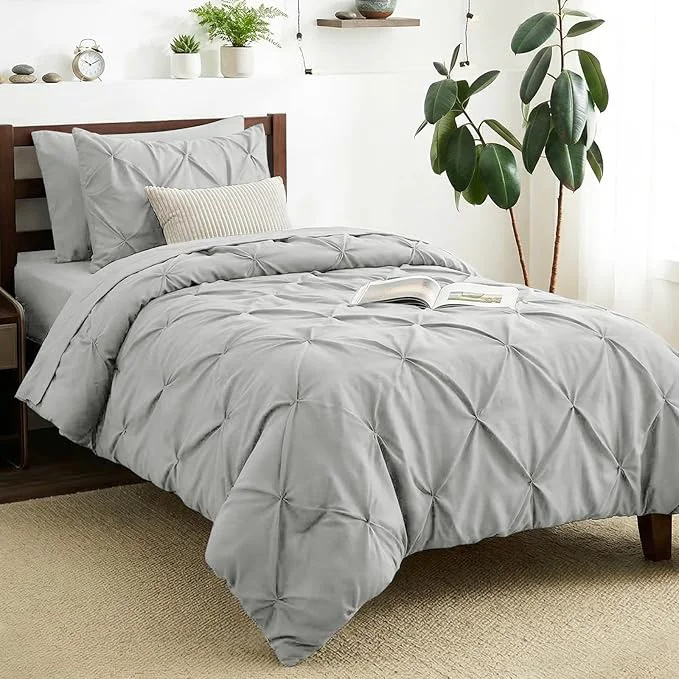 Top-Quality CozyLux Twin XL Comforter Set Light Grey 5 Pieces Twin Extra Long Pintuck Bed Effective