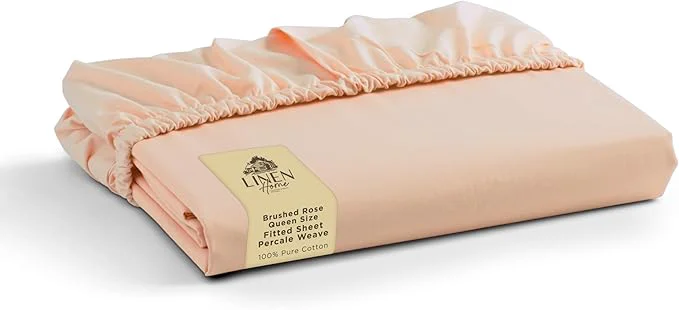 Top-Quality Linen Home Cotton Percale Weave Fitted Sheet Queen Size Brushed Rose Clean