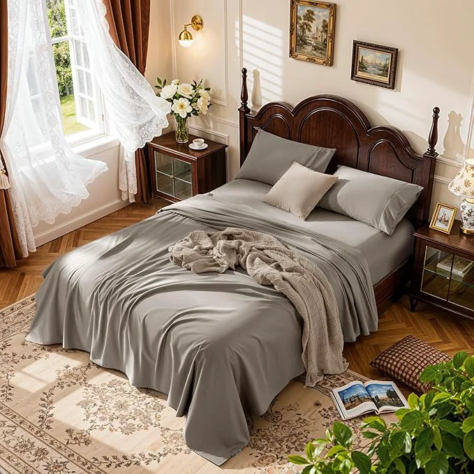 Secure LBRO2M Cotton Sheets Set Deep Pocket 19 1000 Thread Count Full Size 4 High-End