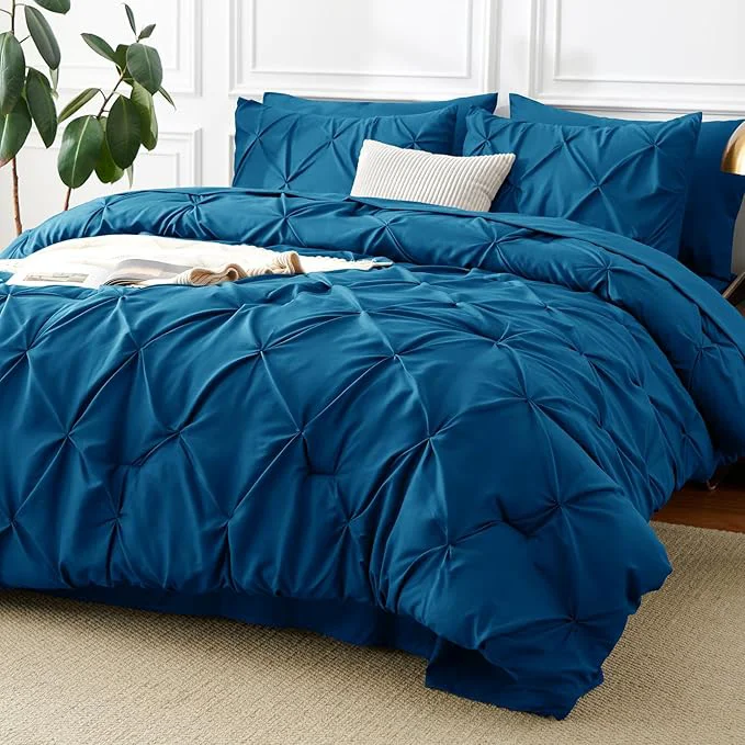 Original CozyLux King Size Comforter Set Teal 7 Pieces Pintuck Bed in A Bag Teal Minimalist