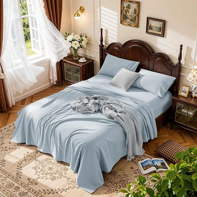 Environmentally Friendly LBRO2M 1000 Thread Count Egyptian Cotton Sheets Set Full Size 4 Piece Easy-to-Use