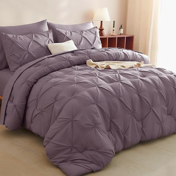 Relaxed CozyLux King Size Comforter Set Grayish Purple 7 Pieces Bed in A Bag Purple Original