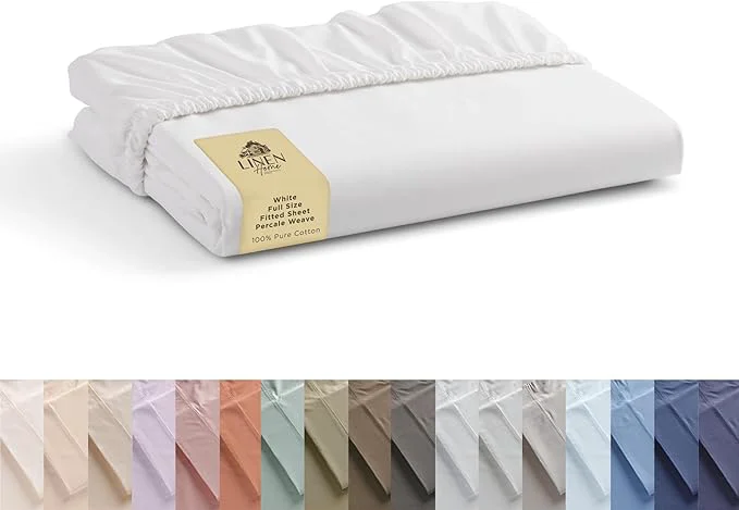 Elite Linen Home Cotton Percale Weave Fitted Sheet Full Size 1 Deep Pocket Detailed