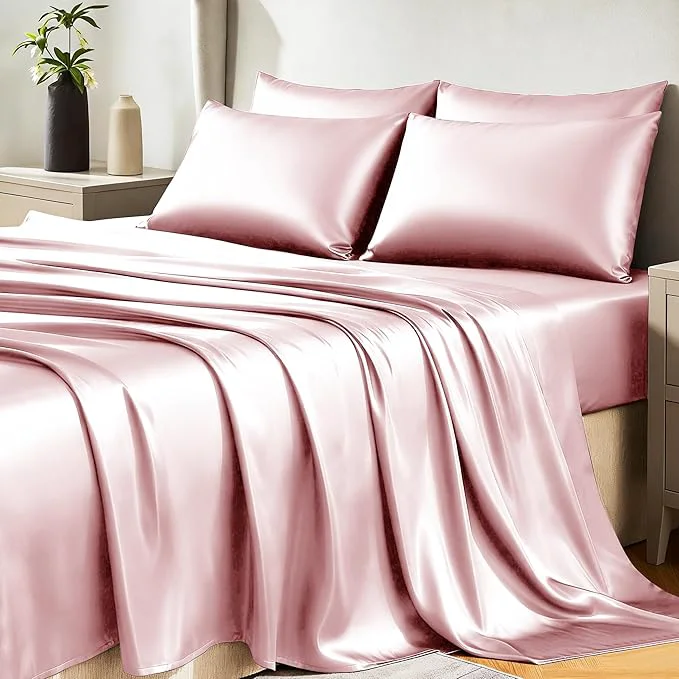 World-Class CozyLux Satin Sheets Queen Size Bed Set Stylish