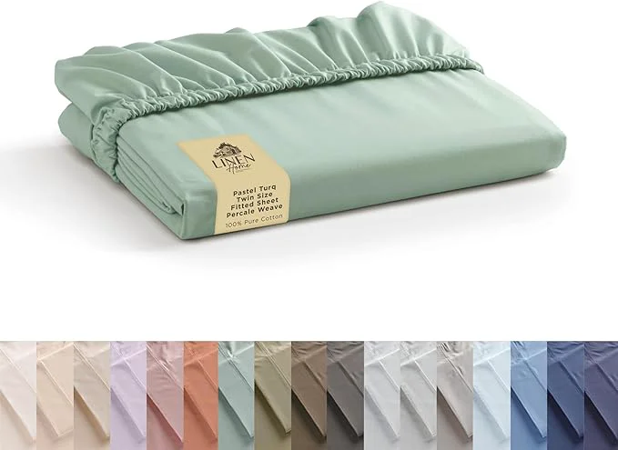 Durable Linen Home Cotton Percale Weave Fitted Sheet Twin Size Pastel Turk Professional