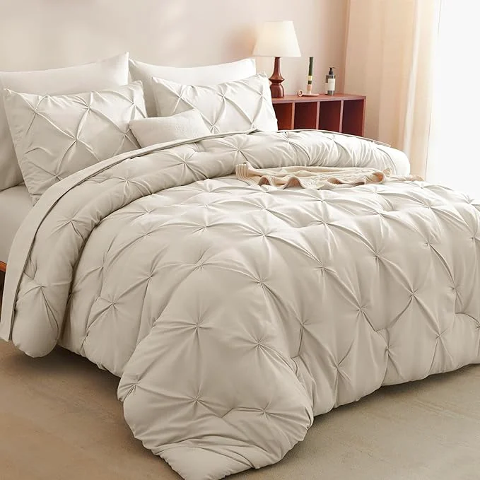 Comfortable CozyLux King Size Comforter Set Beige 7 Pieces Bed in A Bag Beige Comforter Casual