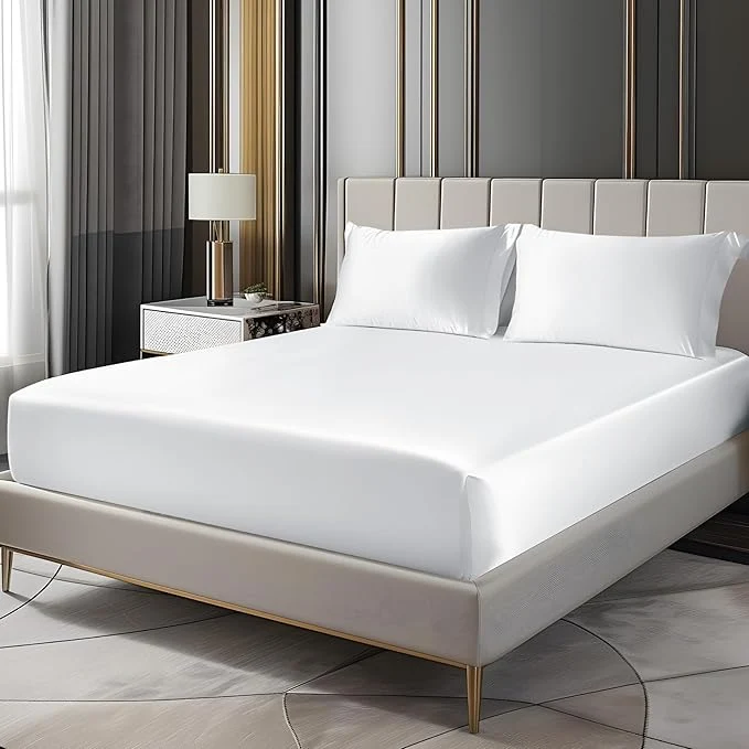 Fine Crafted BEDELITE Satin Fitted Sheet and Pillowcases Set Luxury Soft Similar to Silk Unique