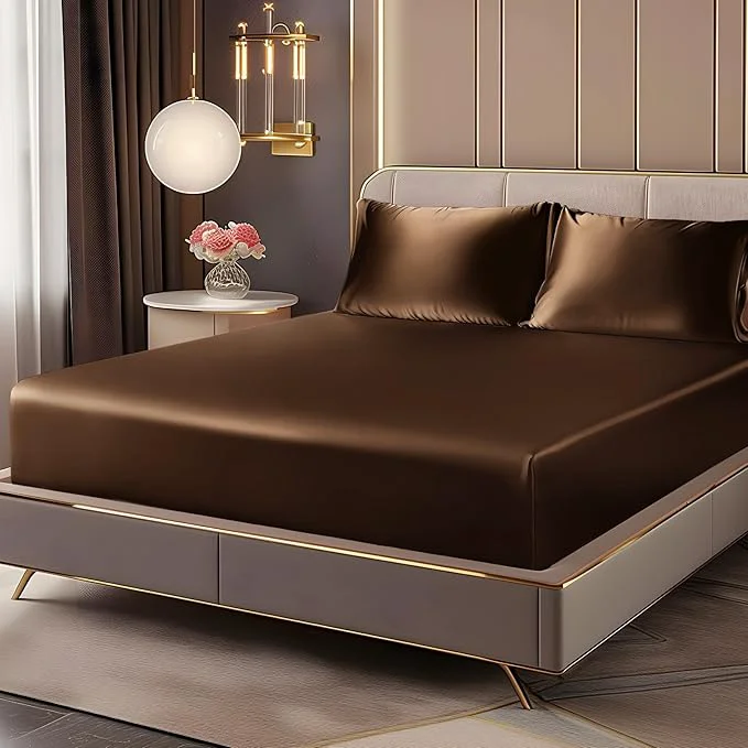 Unique BEDELITE Satin Fitted Sheet and Pillowcase Set Luxury Soft Similar to Silk Relaxed