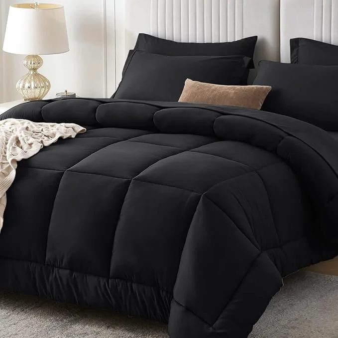 Powerful Sasttie Full Size Comforter Sets Black 7 Pieces Bed in a Bag Full Complete Certified