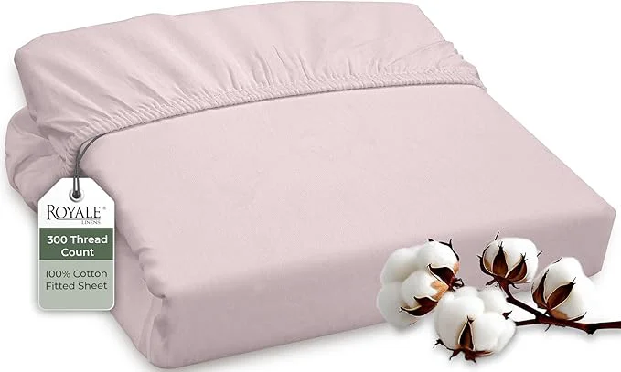 Clean ROYALE LINENS 300 Thread Count Long Staple Combed Cotton Fitted Sheet King Solid