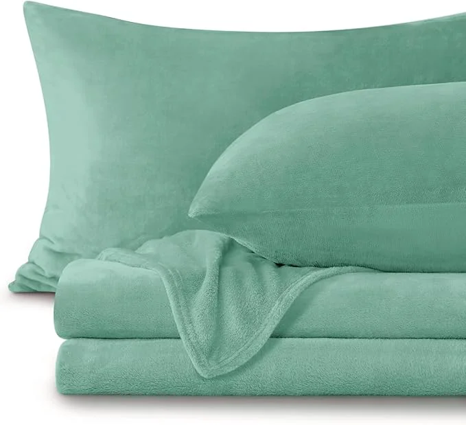 Breathable BEDELITE Flannel Sheets Queen Size Haze Blue Smooth