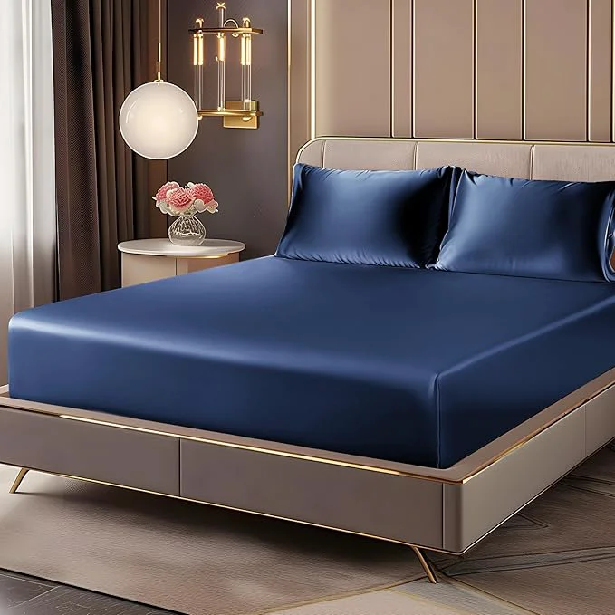 Breathable BEDELITE Satin Fitted Sheet and Pillowcase Set Luxury Soft Similar to Silk First-Class