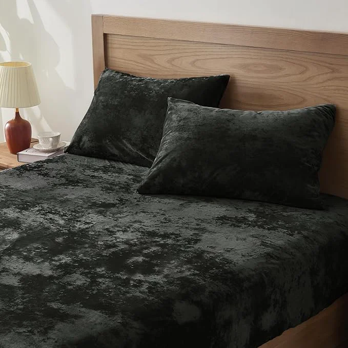 Fine Crafted BEDELITE Velvet Fitted Sheet and Pillowcases Set Luxury Soft Fuzzy Bottom Sheet Fast