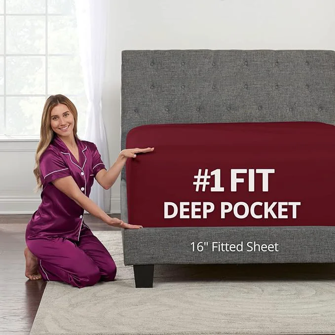 Stylish Kids Twin Deep Pocket Fitted Sheet 16’18’ Deep Mattress Toppers Burgundy Advanced