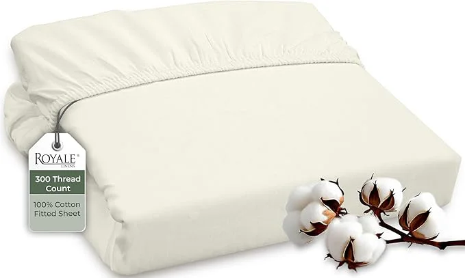World-Class ROYALE LINENS 300 Thread Count Long Staple Combed Cotton Fitted Sheet Twin Sophisticated