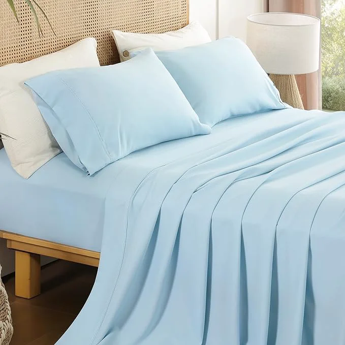 Advanced Full Sheet Set 4 Piece Wrinkle Oeko-Tex Bedsheets，Sky Blue High-Grade