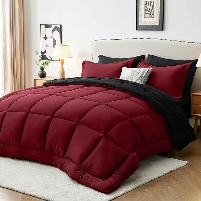 Trusted Sasttie Red Black King Size Comforter Set 7 Pieces Bed in a Bag King Recyclable