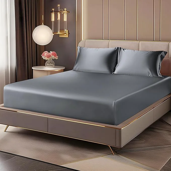 Genuine BEDELITE Satin Fitted Sheet and Pillowcases Set Soft Similar to Silk Bottom Relaxed