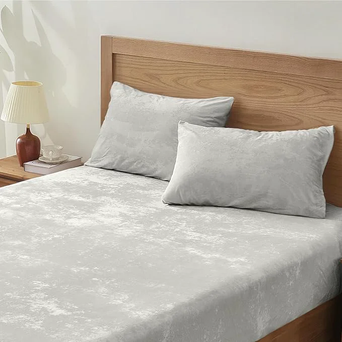 Fast BEDELITE Velvet Fitted Sheet and Pillowcases Set Luxury Soft Fuzzy Bottom Sheet Superior