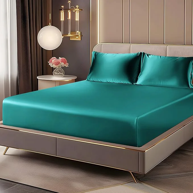 Proven BEDELITE Satin Fitted Sheet and Pillowcases Set Luxury Soft Similar to Silk Traditional