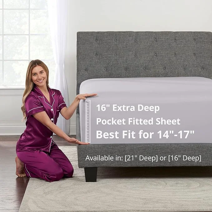 Premium Material Queen Size Deep Pocket Fitted Sheets 16′ Fit ly 14’18’ Mattress Crafted