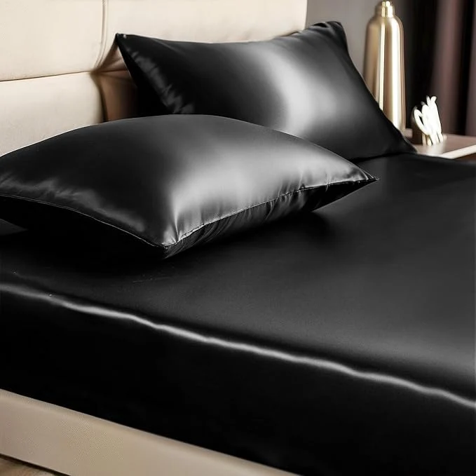 Comfortable BEDELITE Satin Queen Fitted Sheet Pillowcase Set Versatile