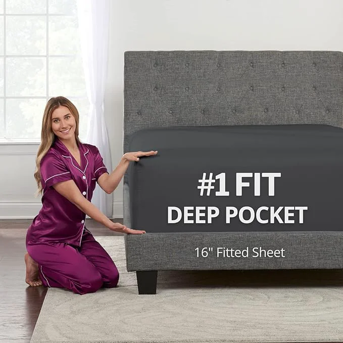 Efficient DeaLuxe California King Fitted Sheet Deep Pocket Sophisticated
