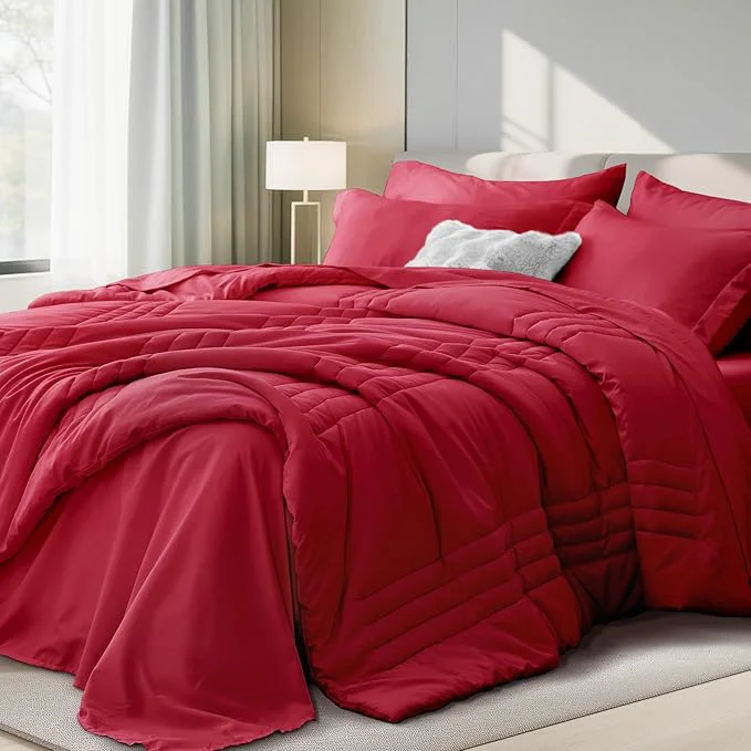 Elite Queen Comforter Set Red Trendy